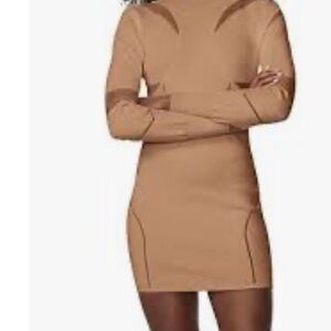 Herve Leger Camel Long Sleeve Mini Dress
